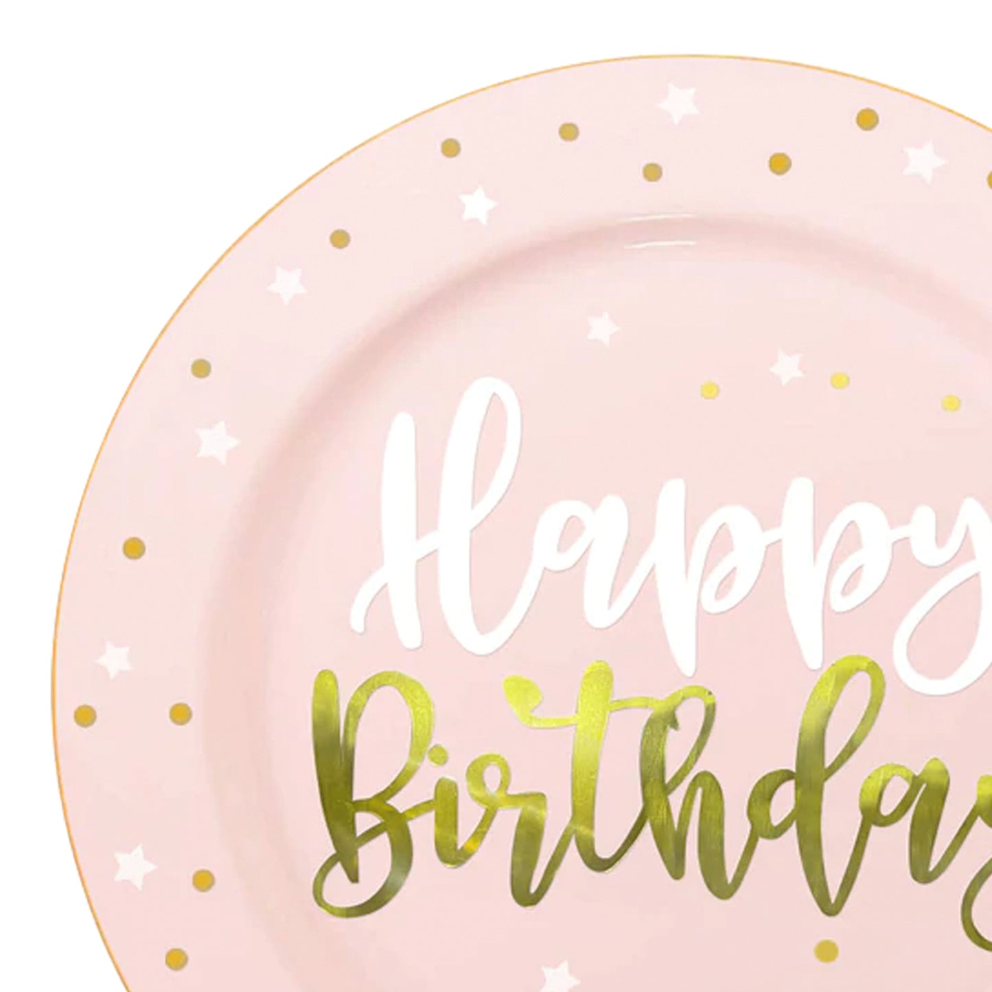Pink with White and Gold Birthday Round Plastic Dinner Plates (10.25")