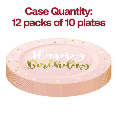 Pink with White and Gold Birthday Round Plastic Dinner Plates (10.25
