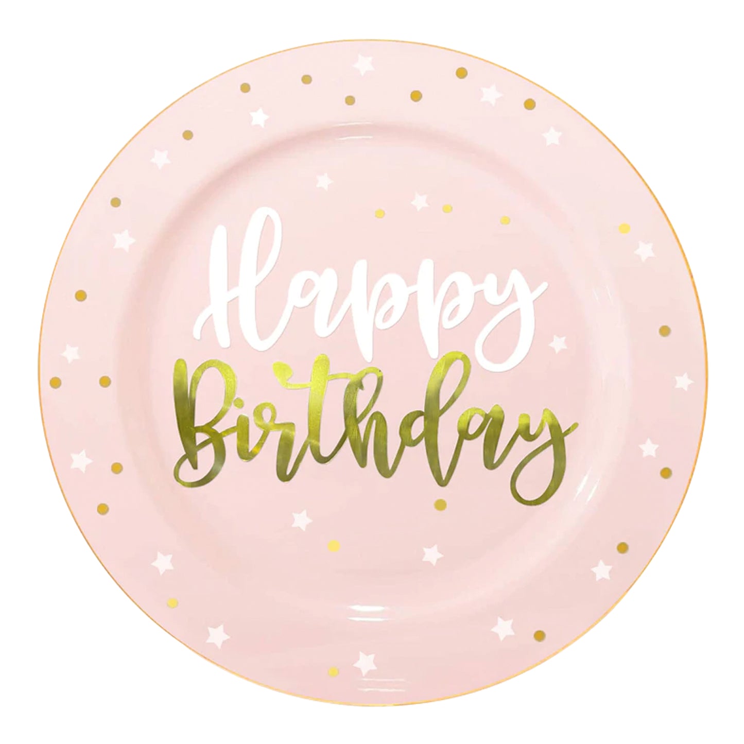 Pink with White and Gold Birthday Round Plastic Dinner Plates (10.25")
