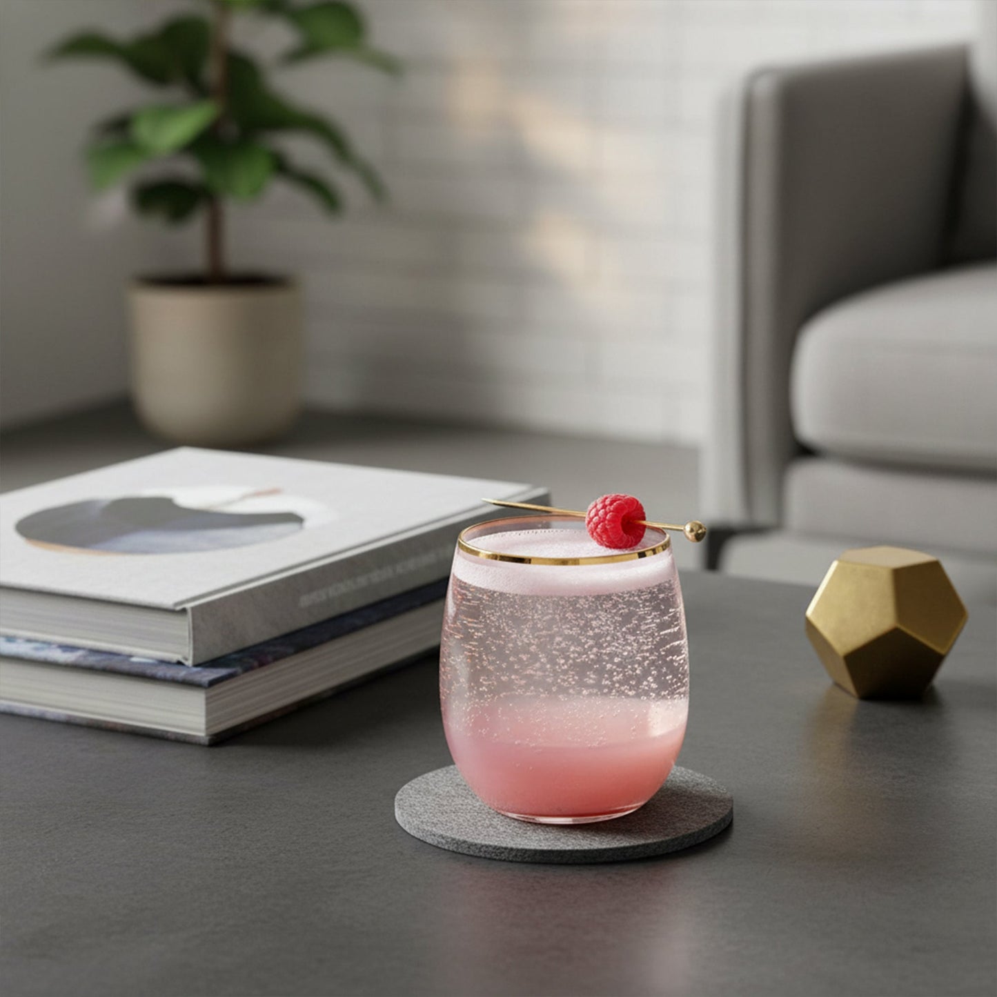 12 oz Clear Pink with Gold Elegant Stemless Plastic Wine Glasses