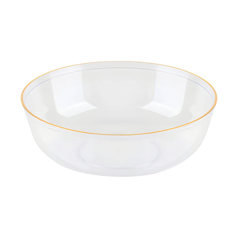 16 oz Clear with Gold Flat Plastic Soup Bowls