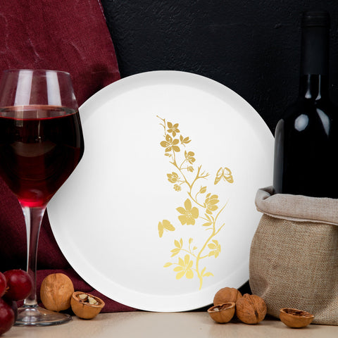 White with Gold Floral Round Plastic Dinner Plates (10