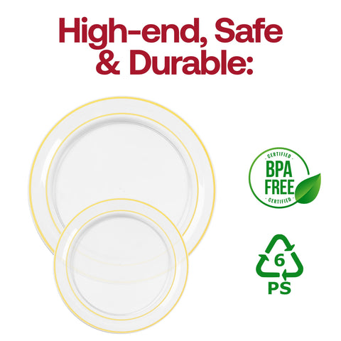 Clear with Gold Edge Rim Plastic Dinner Plates (10.25