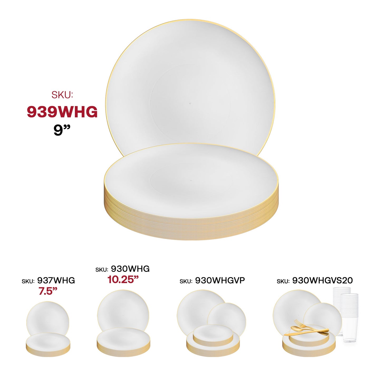 9" White with Gold Organic Plastic Dinner Plates