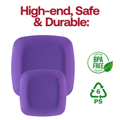 Purple Flat Rounded Square Plastic Buffet Plates (8.5