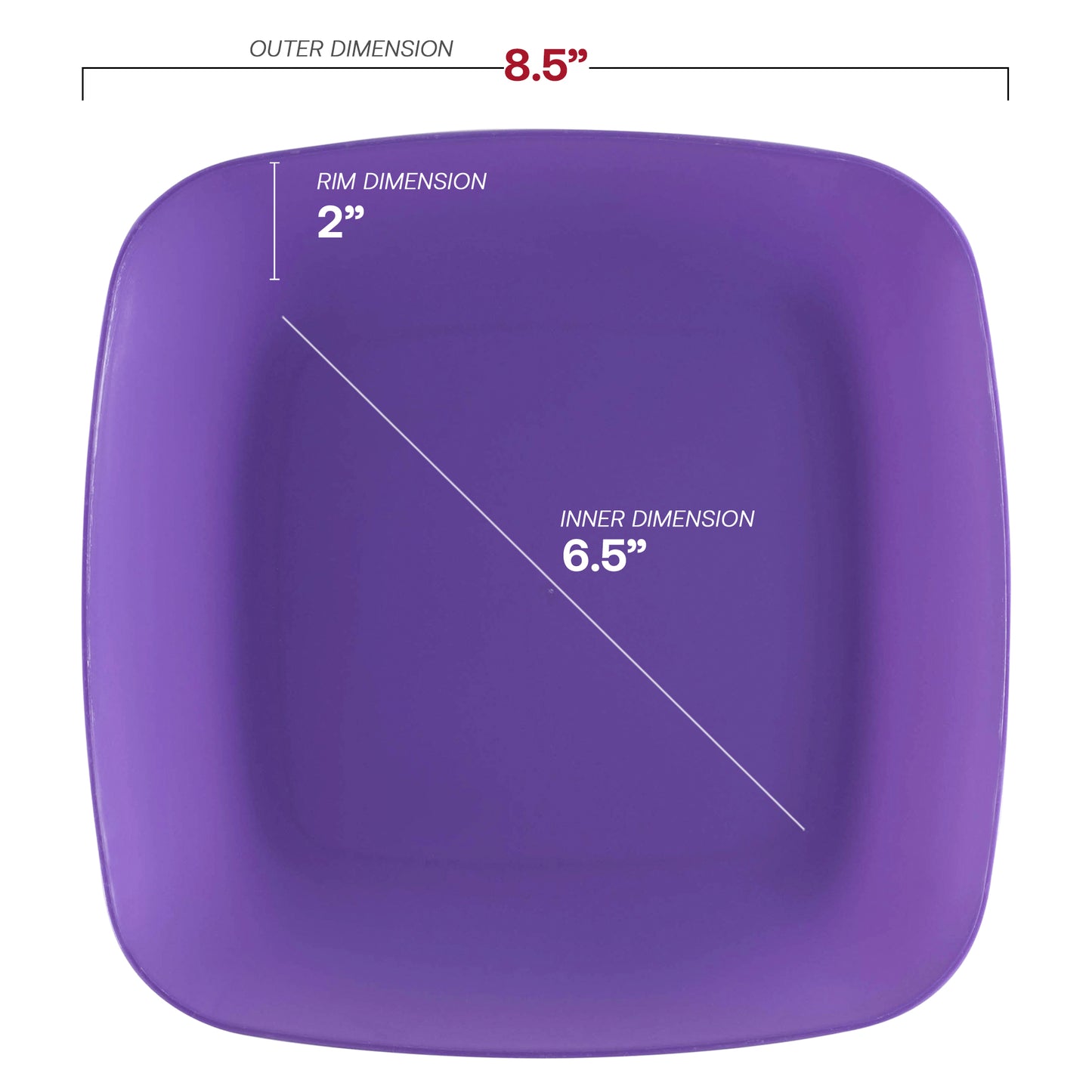 Purple Flat Rounded Square Plastic Buffet Plates (8.5")