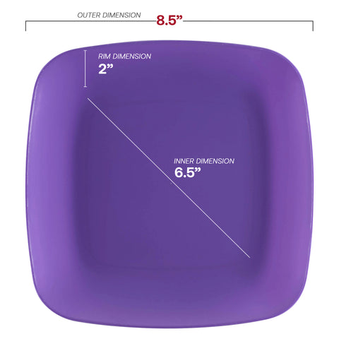 Purple Flat Rounded Square Plastic Buffet Plates (8.5