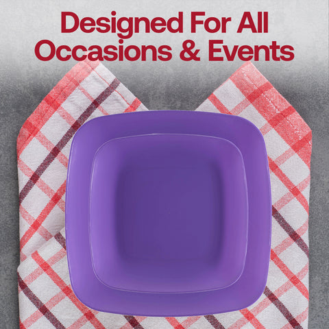 Purple Flat Rounded Square Plastic Buffet Plates (8.5