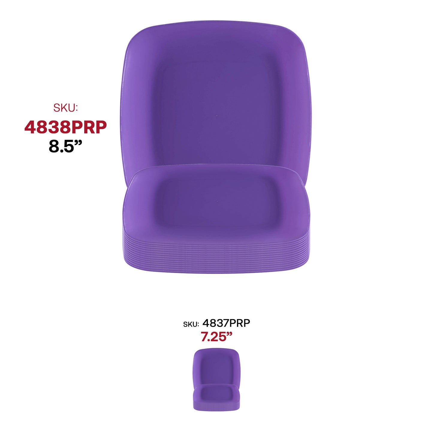 Purple Flat Rounded Square Plastic Buffet Plates (8.5")