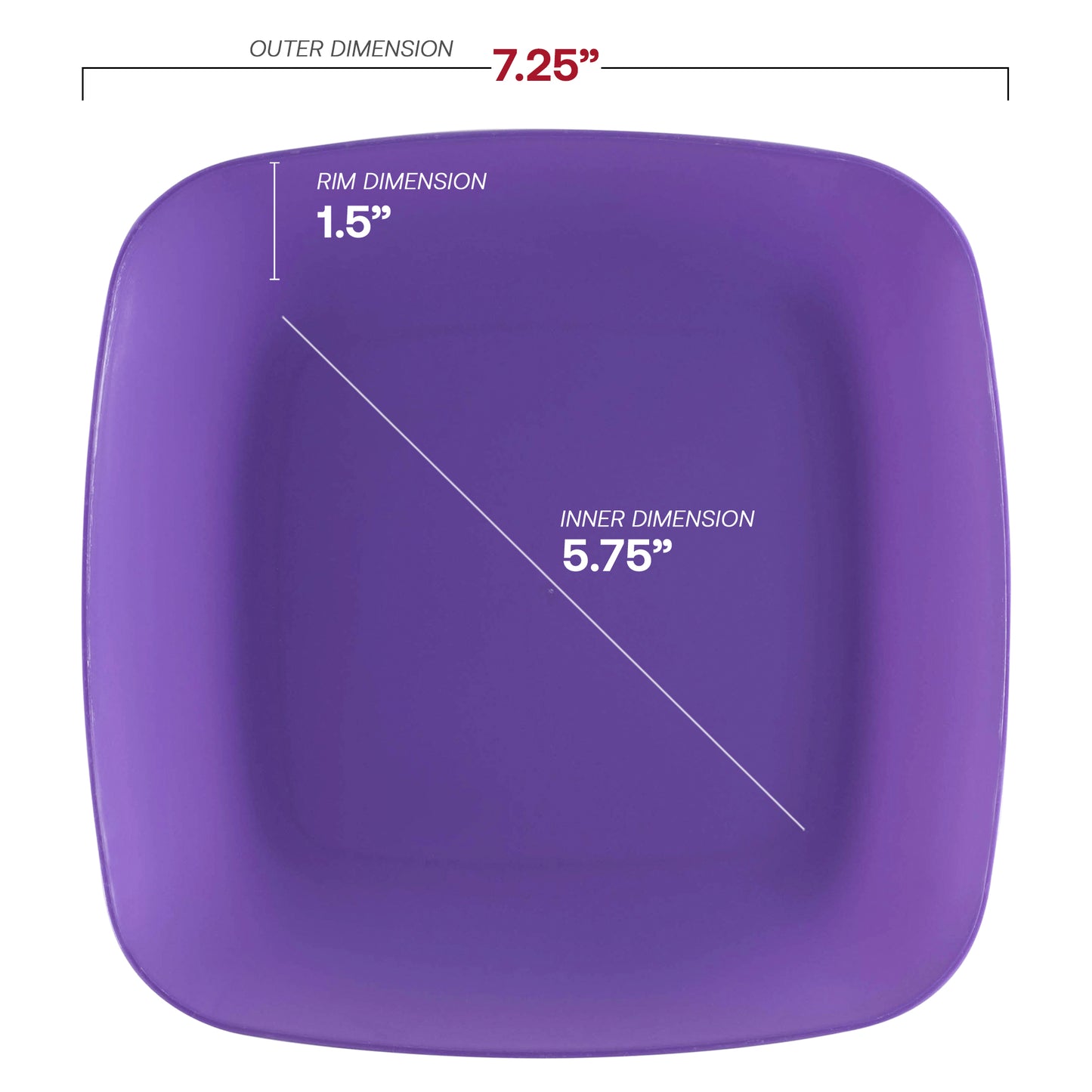 Purple Flat Rounded Square Plastic Salad Plates (7.25")