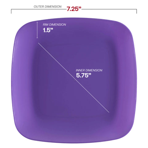 Purple Flat Rounded Square Plastic Salad Plates (7.25