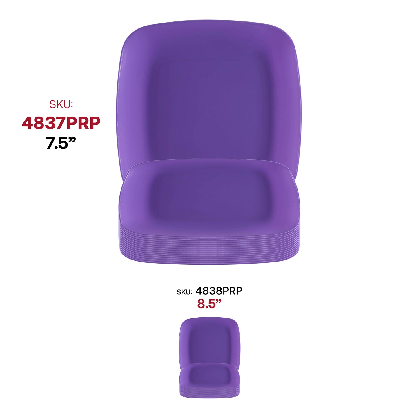 Purple Flat Rounded Square Plastic Salad Plates (7.25")