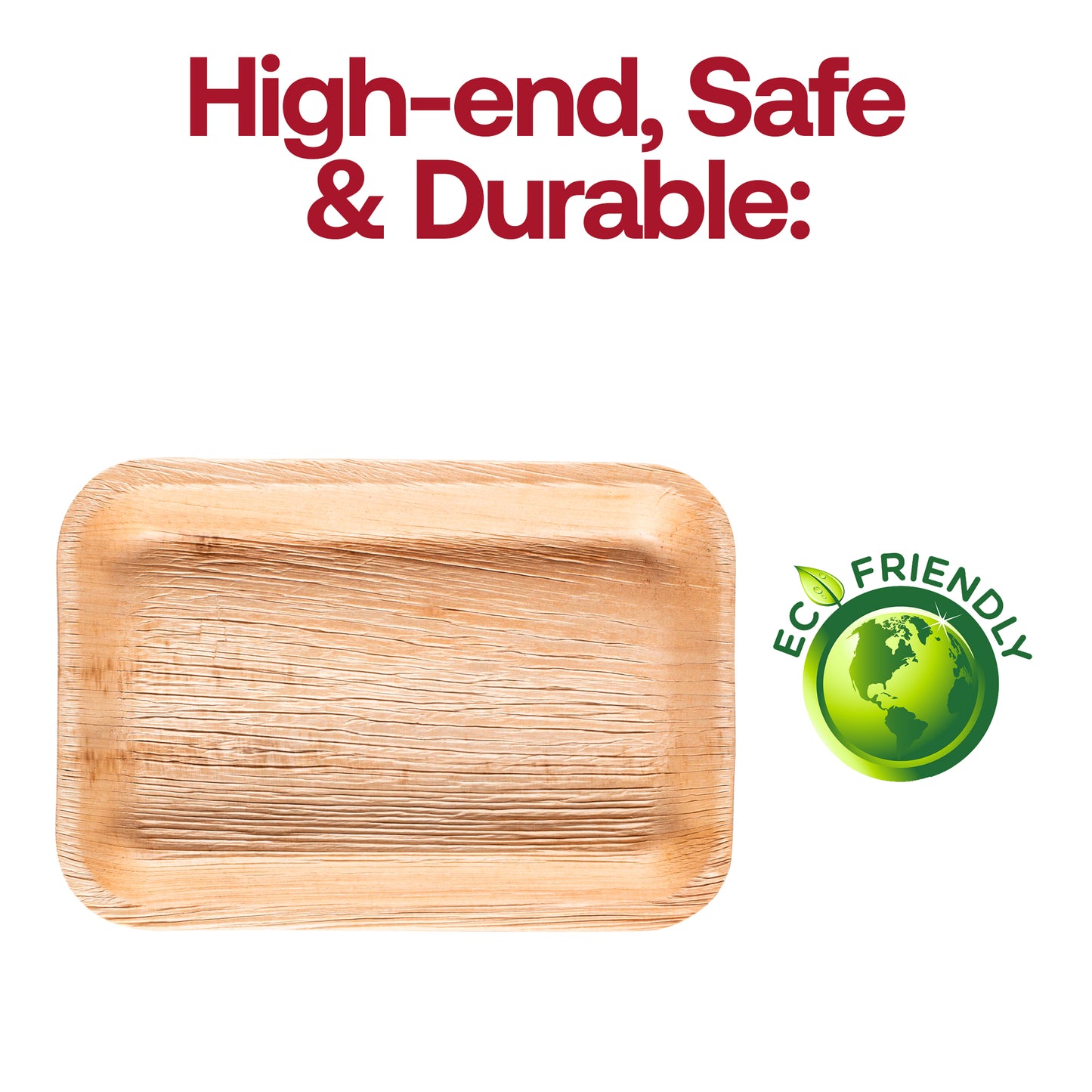14" x 10" Rectangular Natural Palm Leaf Disposable Eco-Friendly Trays
