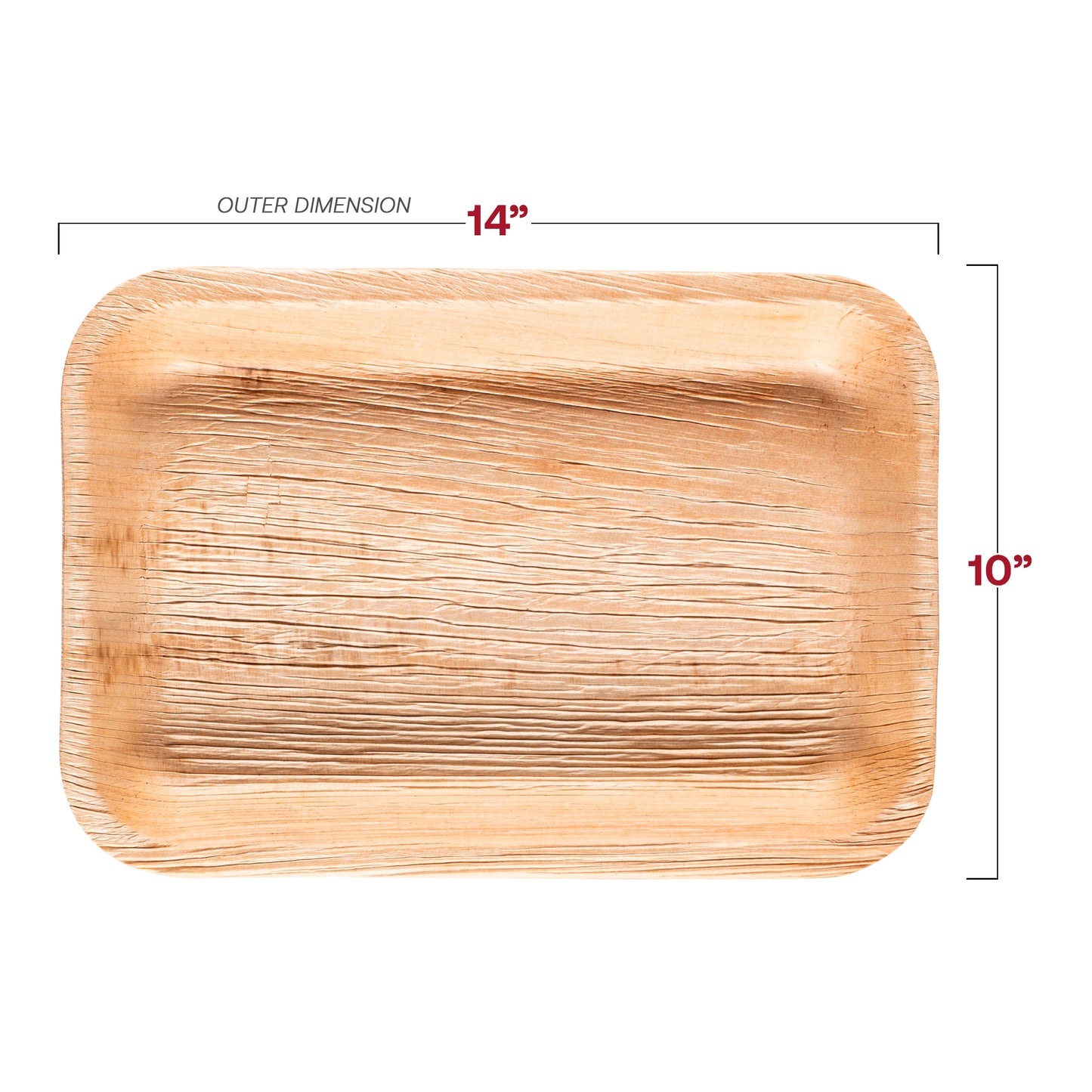 14" x 10" Rectangular Natural Palm Leaf Disposable Eco-Friendly Trays