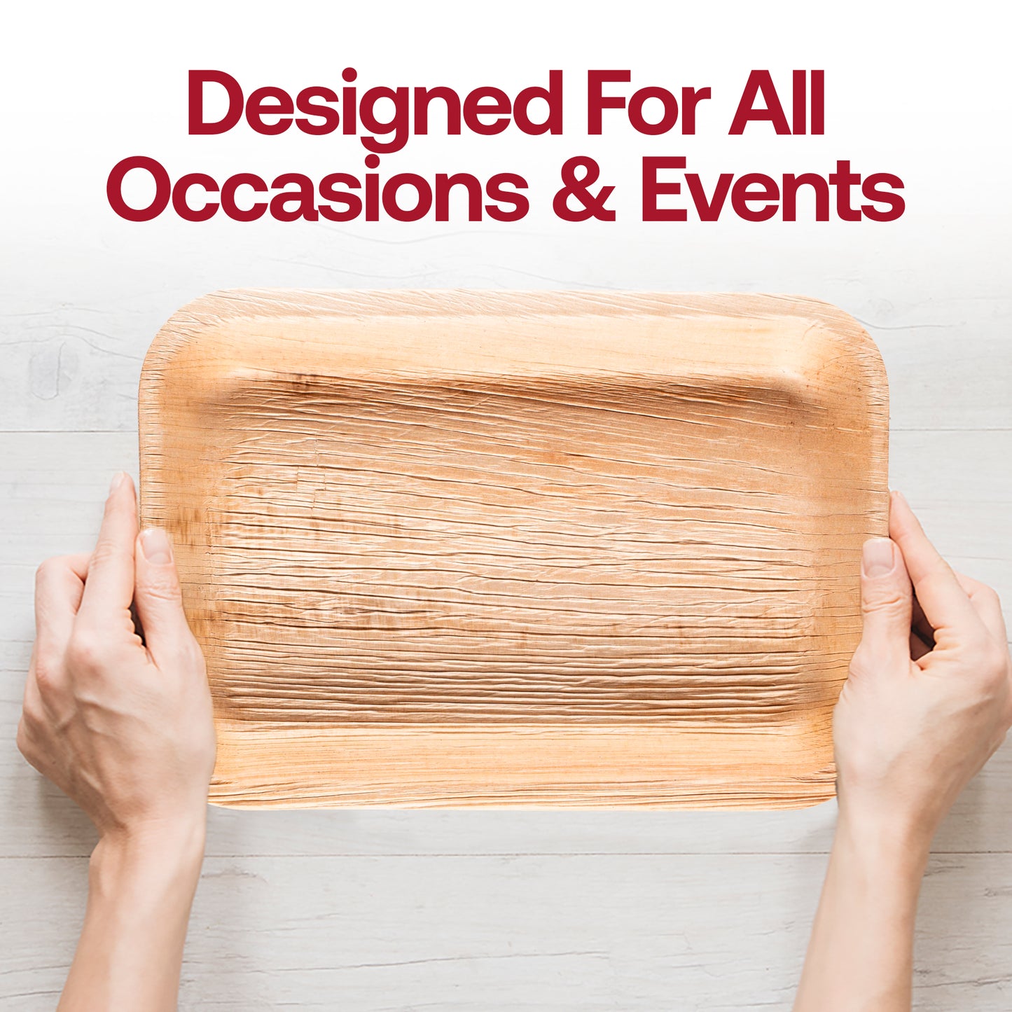 14" x 10" Rectangular Natural Palm Leaf Disposable Eco-Friendly Trays