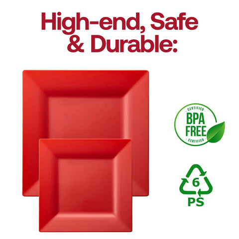 Red Square Disposable Plastic Dinner Plates (9.5