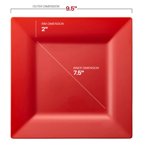 Red Square Disposable Plastic Dinner Plates (9.5