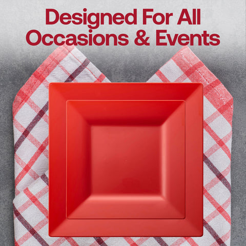 Red Square Disposable Plastic Dinner Plates (9.5