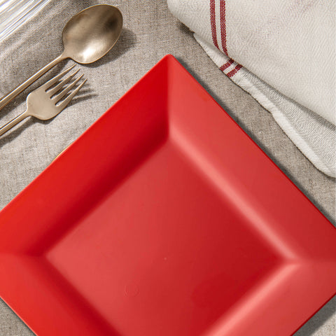Red Square Disposable Plastic Dinner Plates (9.5
