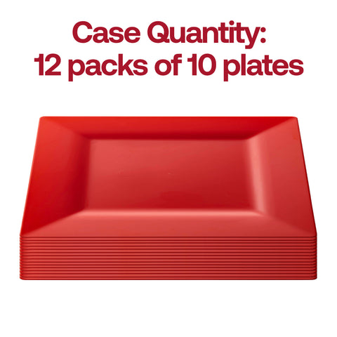 Red Square Disposable Plastic Dinner Plates (9.5