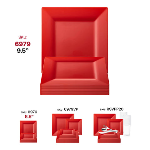 Red Square Disposable Plastic Dinner Plates (9.5