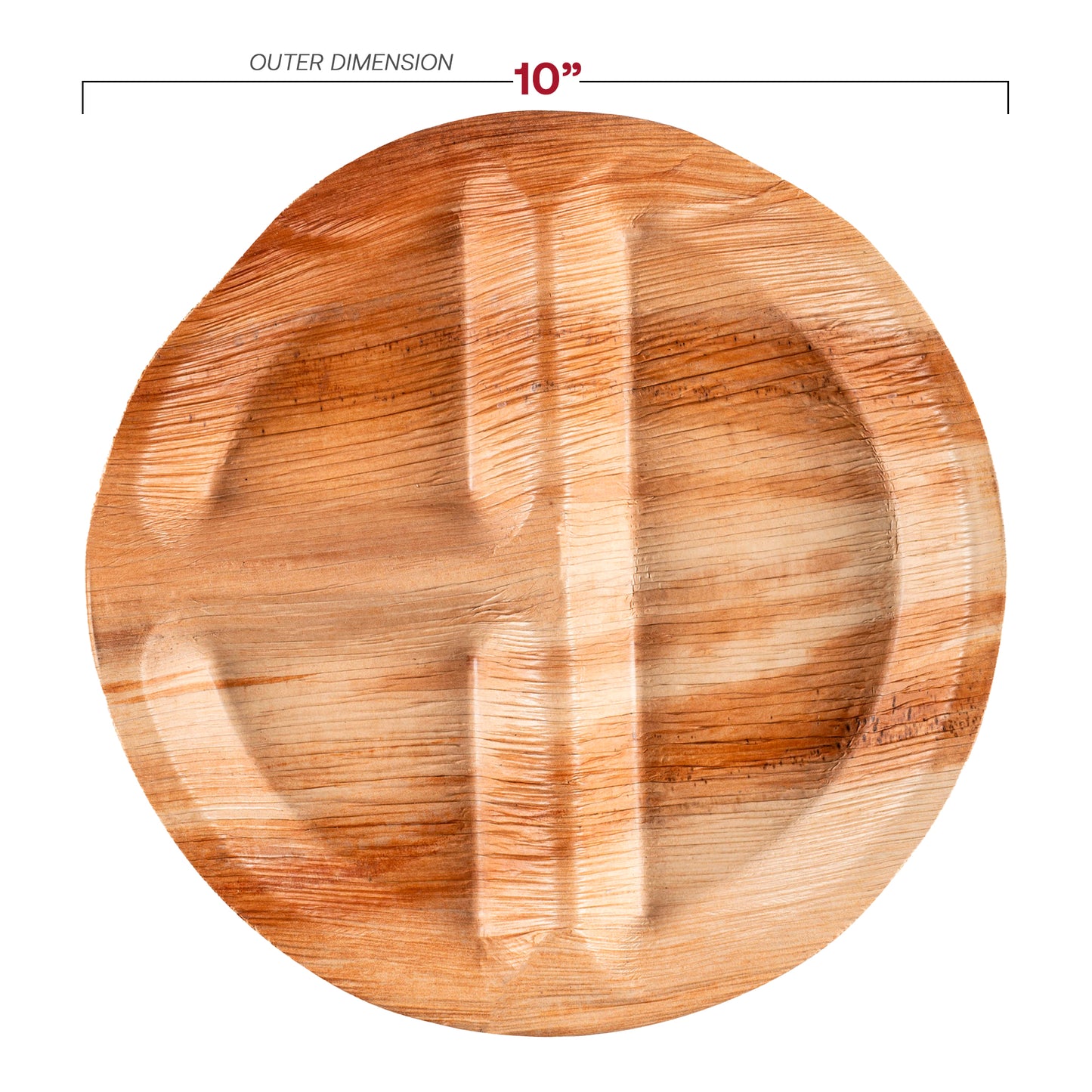 3-Partition Round Palm Leaf Eco Friendly Dinner Plates (10")