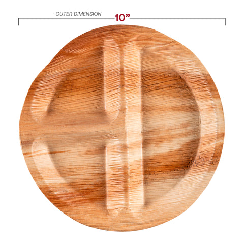 3-Partition Round Palm Leaf Eco Friendly Dinner Plates (10