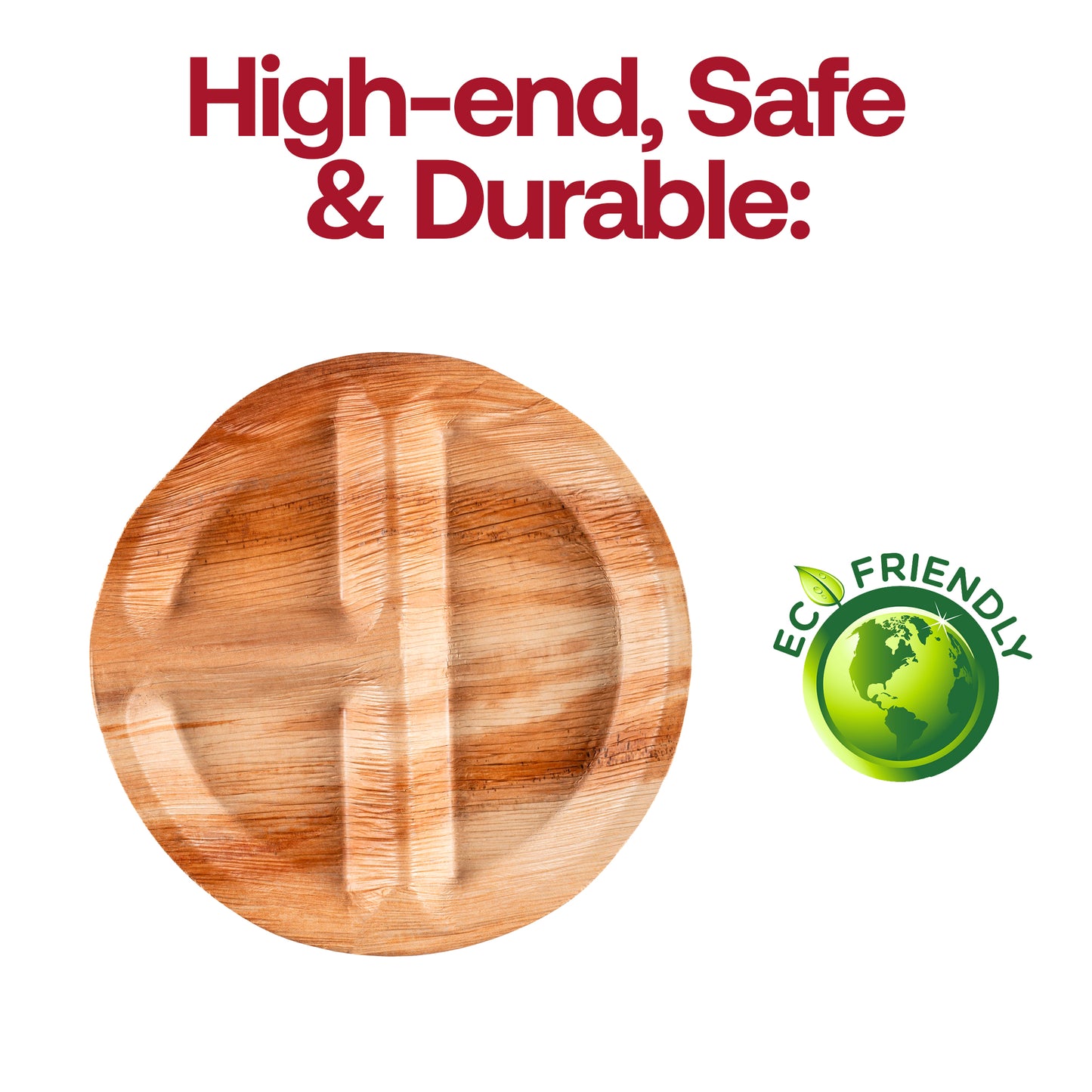 3-Partition Round Palm Leaf Eco Friendly Dinner Plates (10")