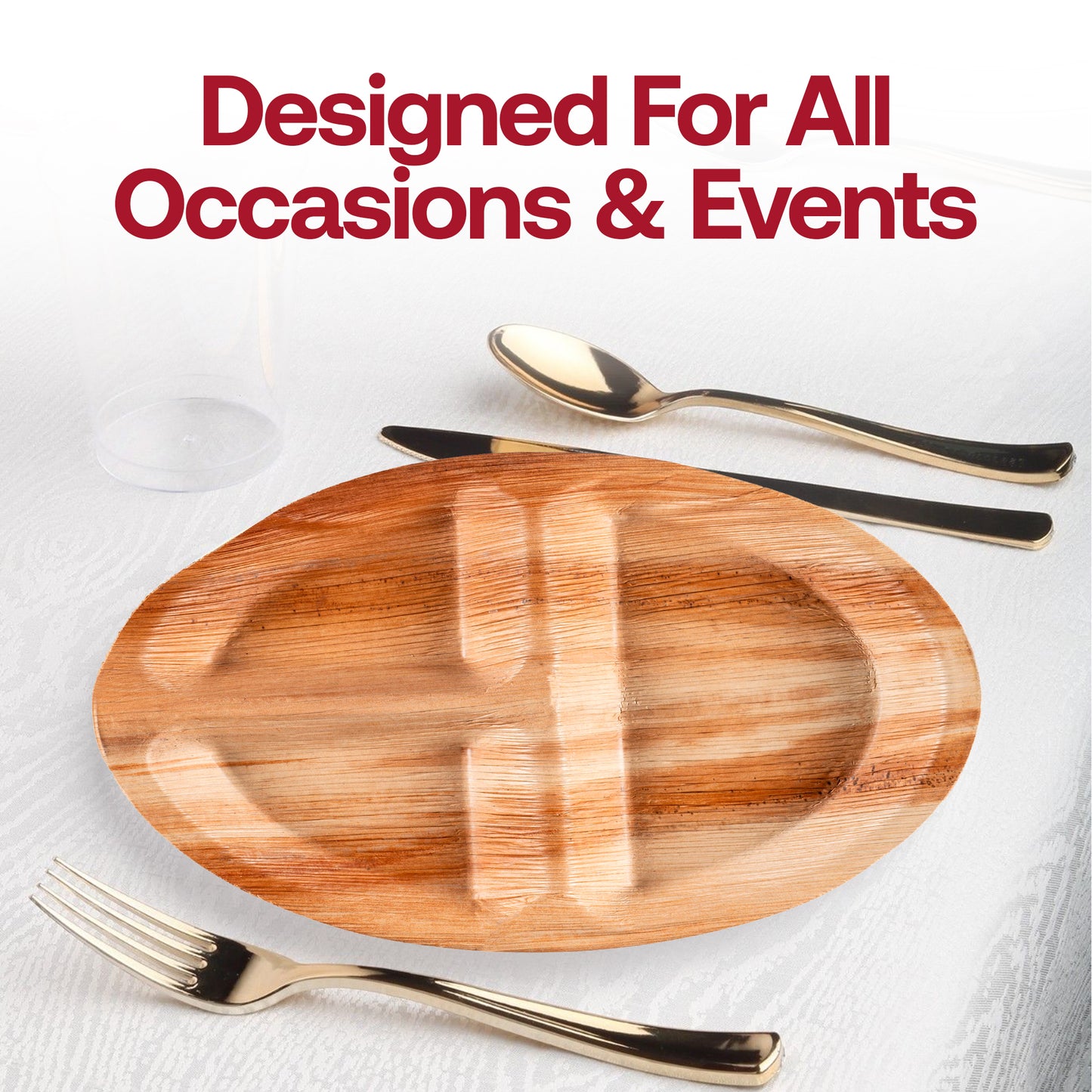 3-Partition Round Palm Leaf Eco Friendly Dinner Plates (10")