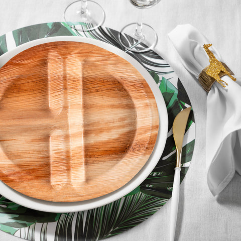 3-Partition Round Palm Leaf Eco Friendly Dinner Plates (10