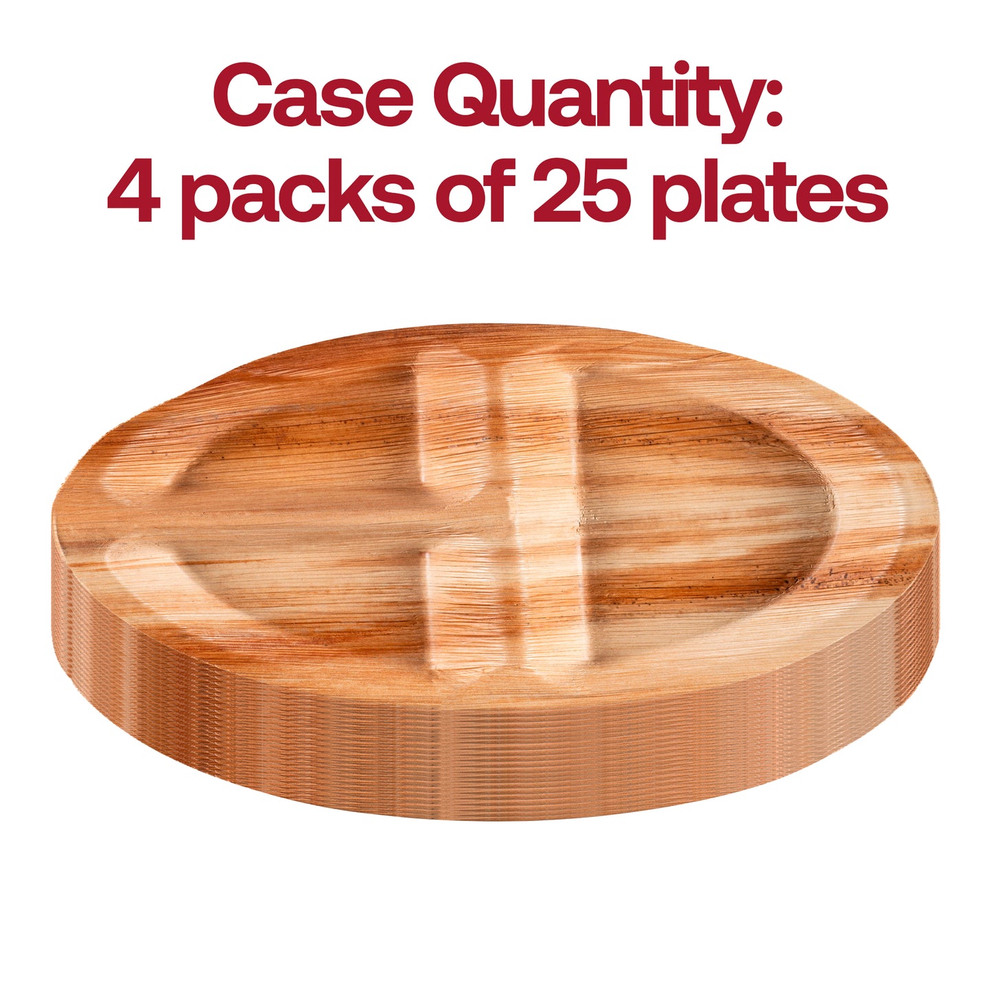 3-Partition Round Palm Leaf Eco Friendly Dinner Plates (10")