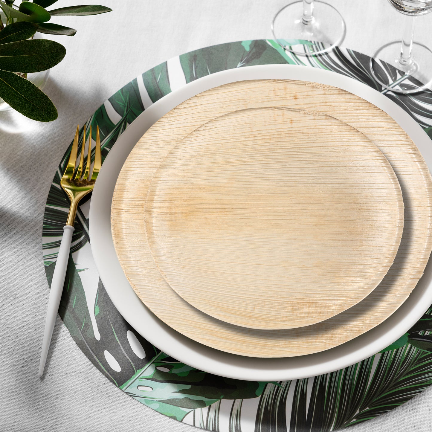 Round Palm Leaf Disposable Eco Friendly Dinnerware Value Set