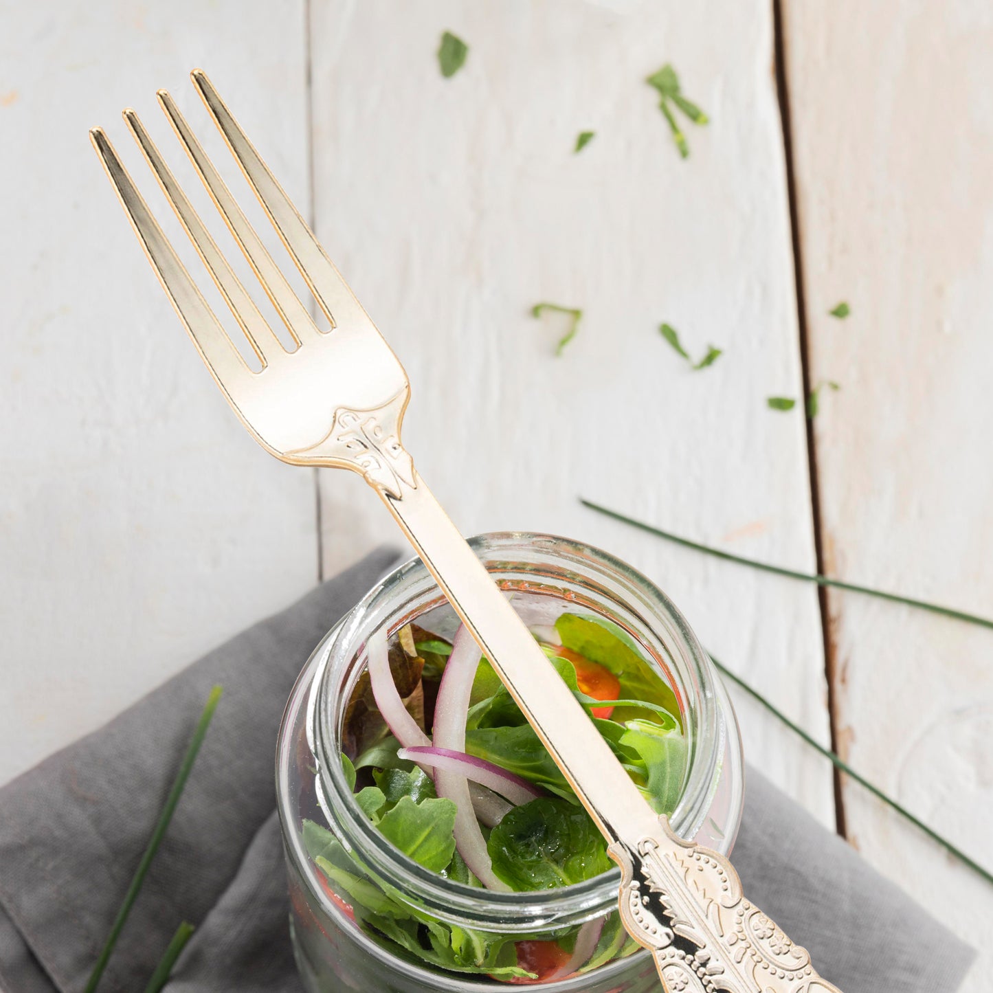 7.4" Shiny Baroque Gold Disposable Plastic Forks