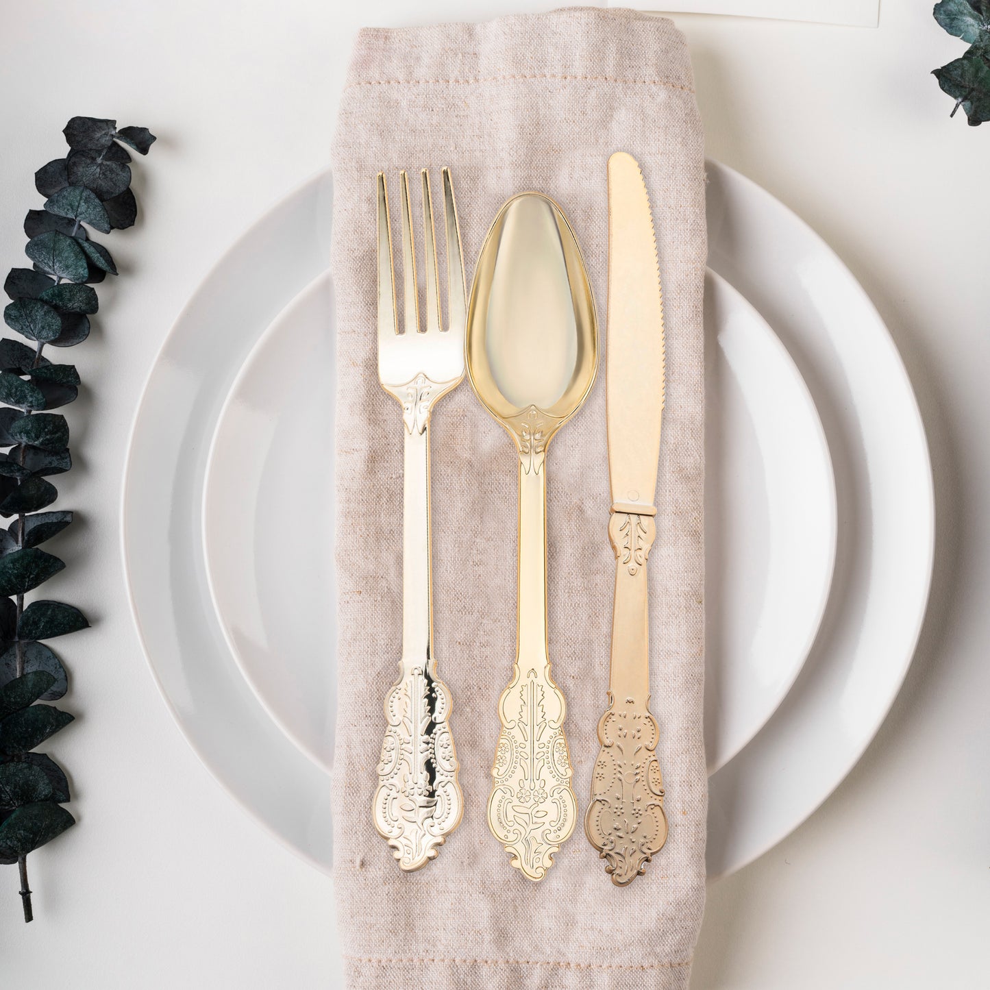7.3" Shiny Baroque Gold Disposable Plastic Spoons