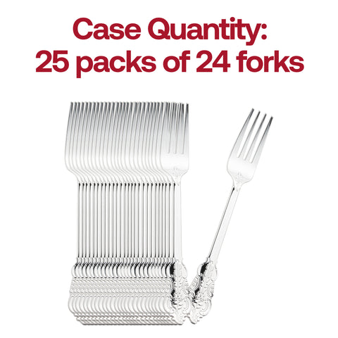Shiny Baroque Silver Plastic Forks Quantity | The Kaya Collection