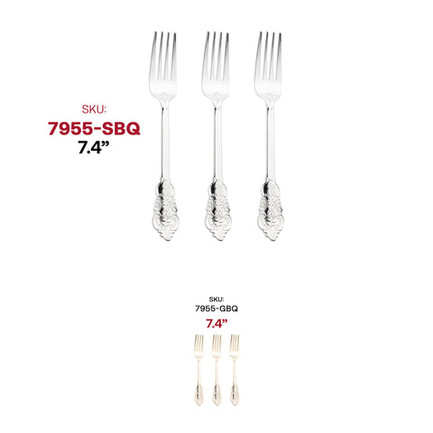 Shiny Baroque Silver Plastic Forks SKU | The Kaya Collection
