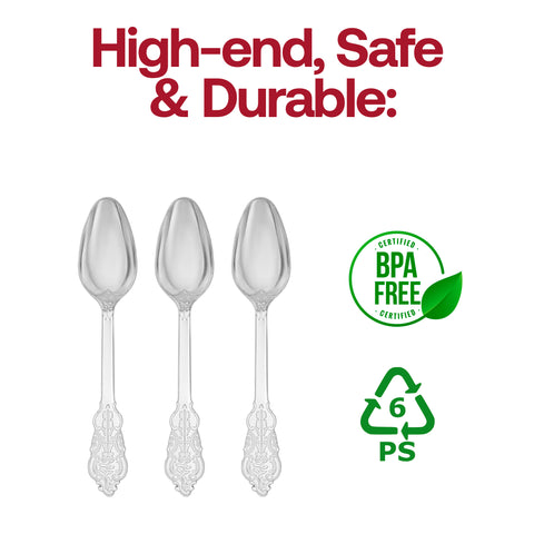 Shiny Baroque Silver Plastic Spoons BPA | The Kaya Collection