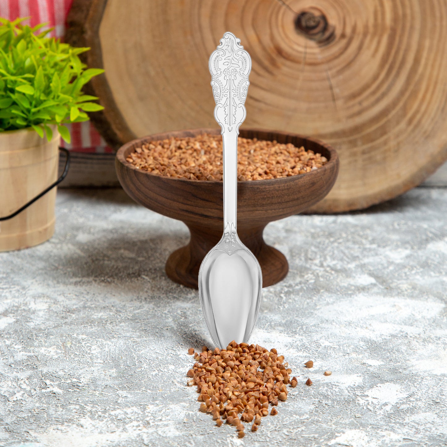 7.3" Shiny Baroque Silver Disposable Plastic Spoons