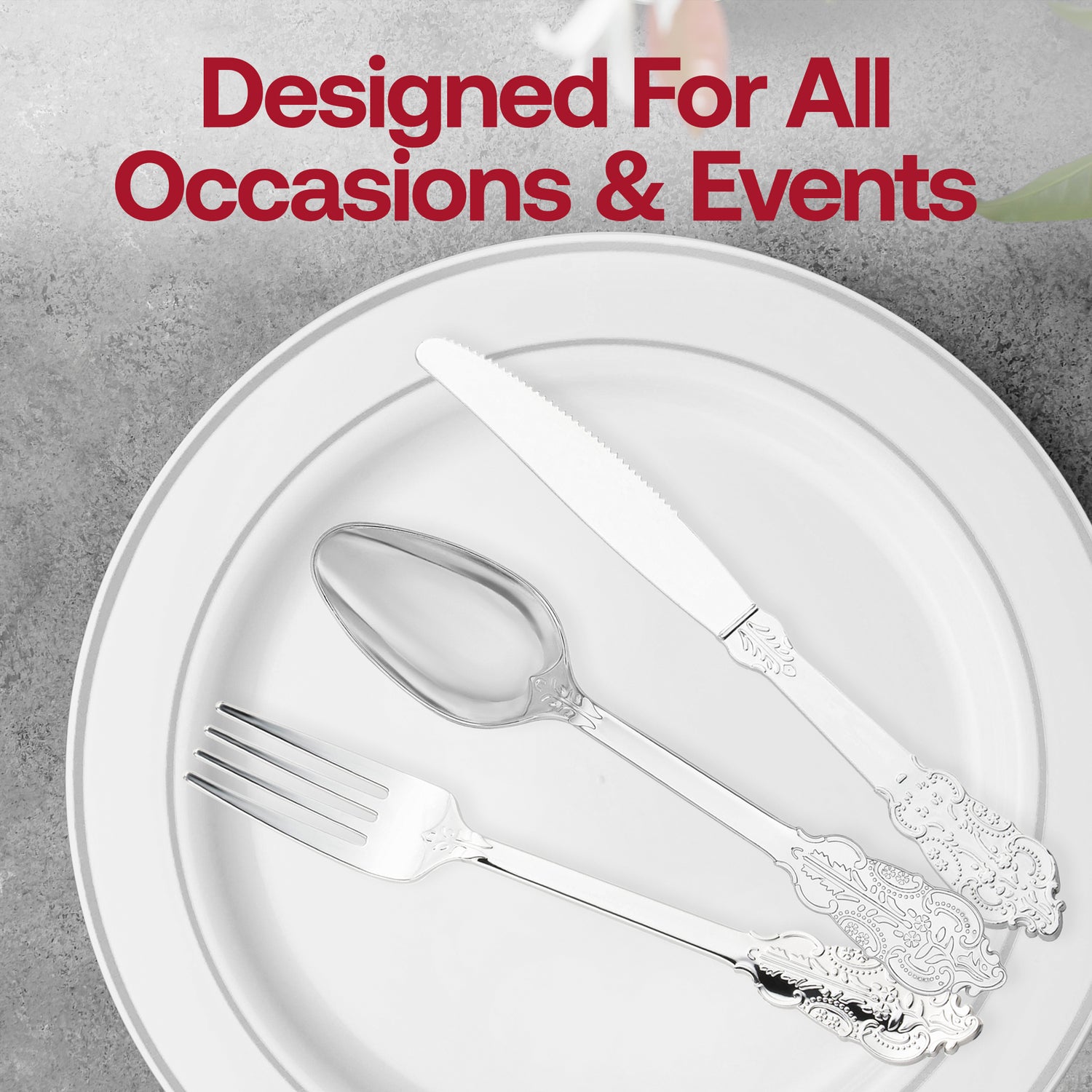 Shiny Baroque Silver Plastic Spoons Lifestyle | The Kaya Collection