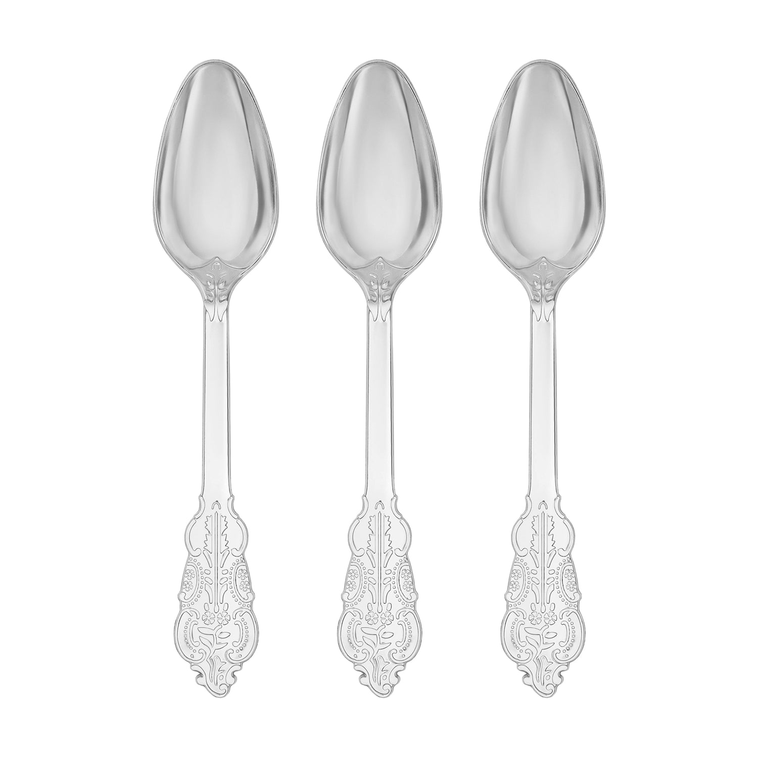 Shiny Baroque Silver Plastic Spoons Secondary | The Kaya Collection