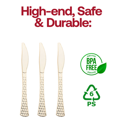 Shiny Gold Glamour Cutlery Disposable Plastic Knives BPA | The Kaya Collection