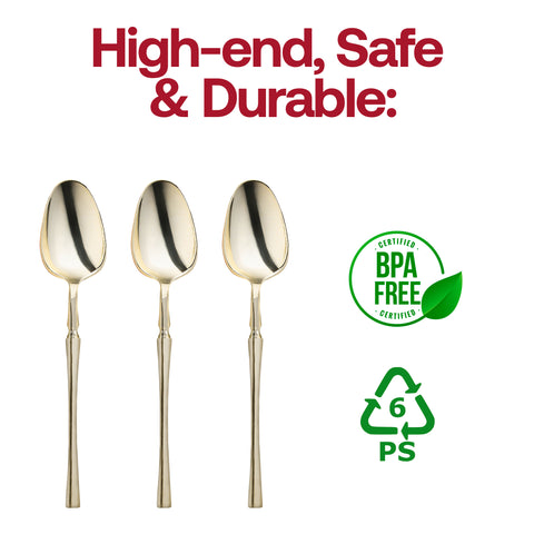 Shiny Metallic Gold Moderno Disposable Plastic Dessert Spoons