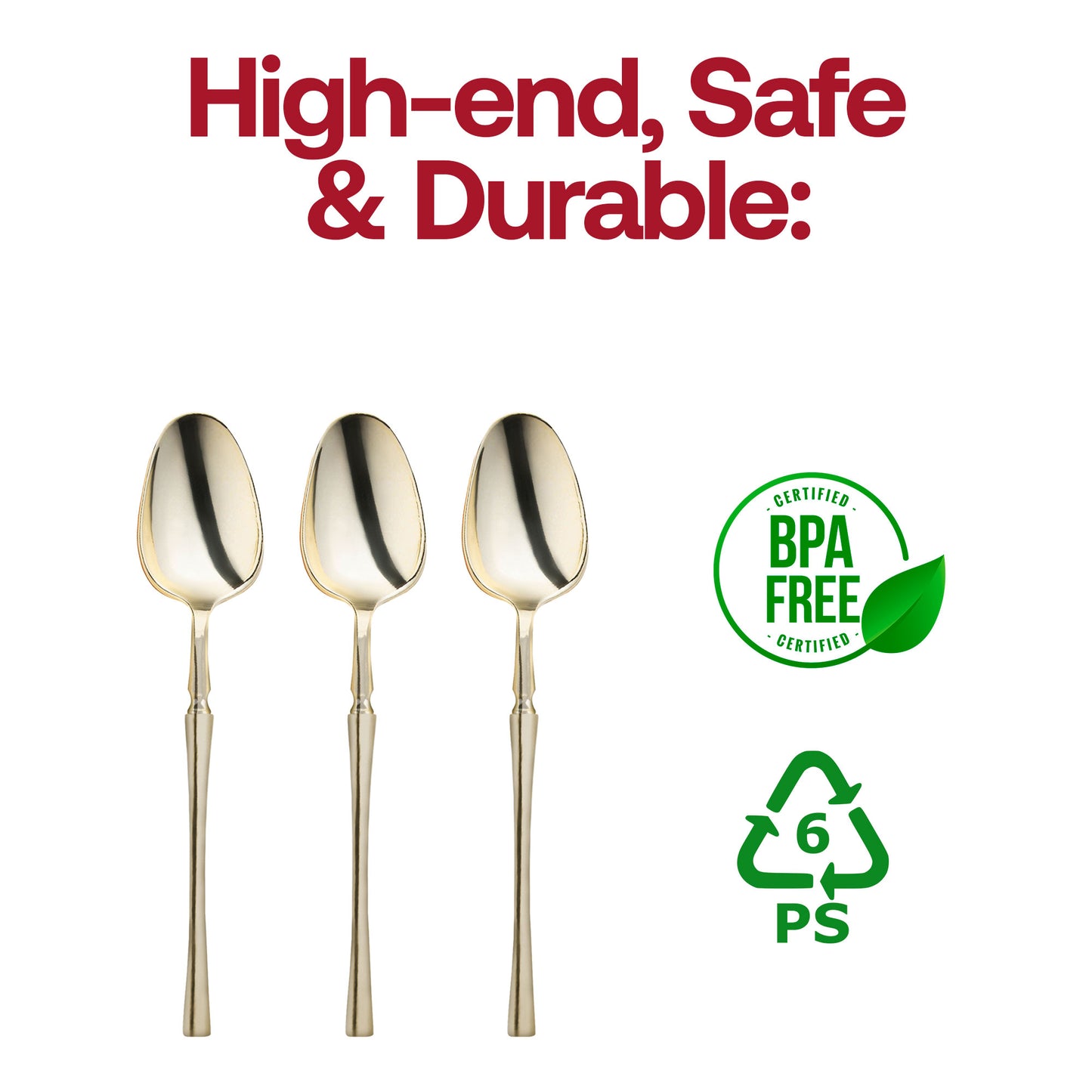 Shiny Metallic Gold Moderno Disposable Plastic Dinner Spoons