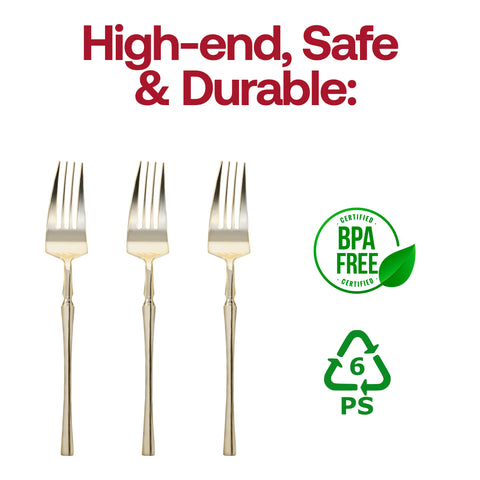 Shiny Metallic Gold Moderno Disposable Plastic Dinner Forks
