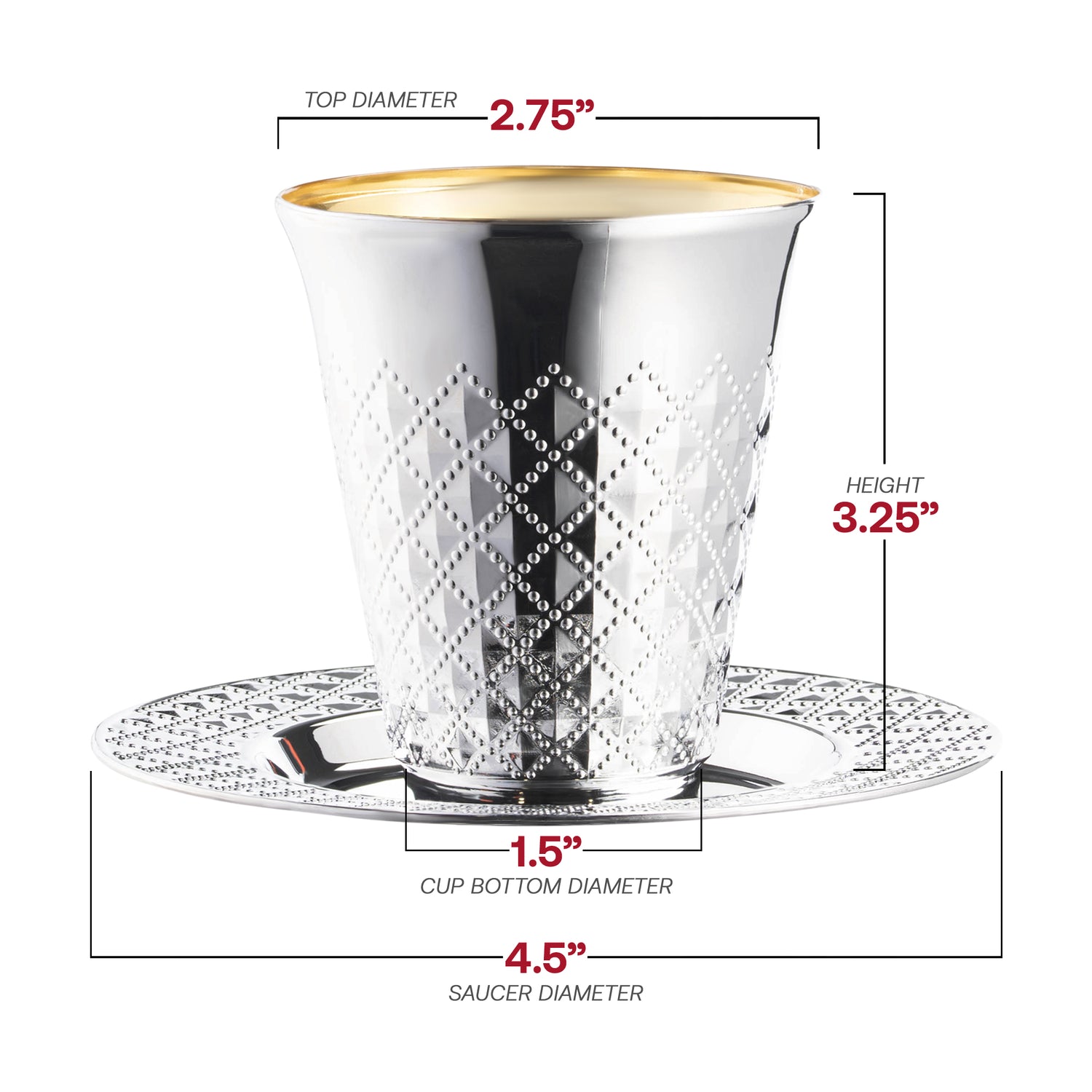 Shiny Metallic Aluminum Silver Round Plastic Saucers and Kiddush Cup Value Set | The Kaya Collection