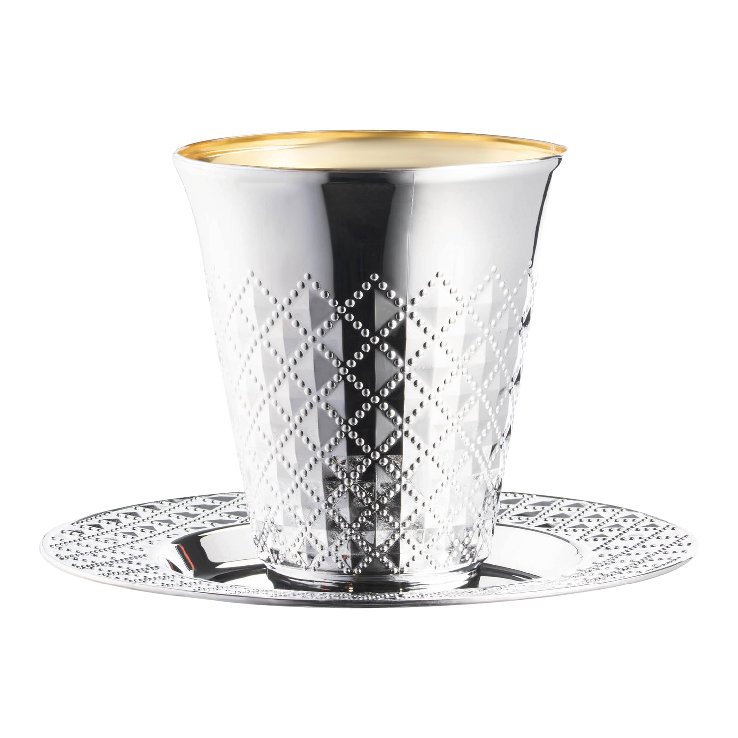 Shiny Metallic Aluminum Silver Round Plastic Saucers and Kiddush Cup Value Set | The Kaya Collection