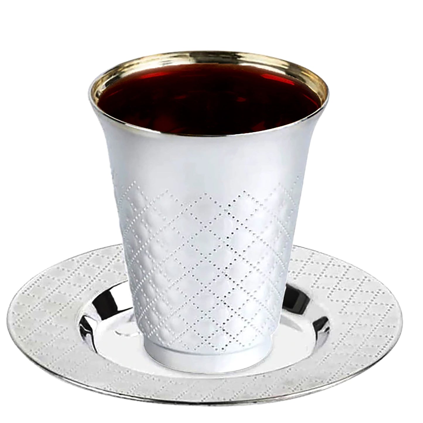 Shiny Aluminum Silver Round Plastic Saucers and Kiddush Cup Value Set
