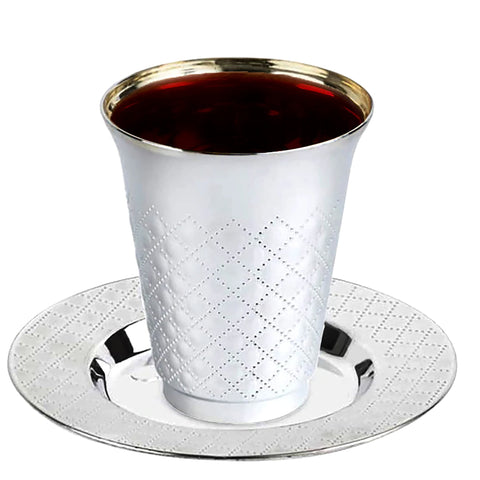 Shiny Aluminum Silver Round Plastic Saucers and Kiddush Cup Value Set