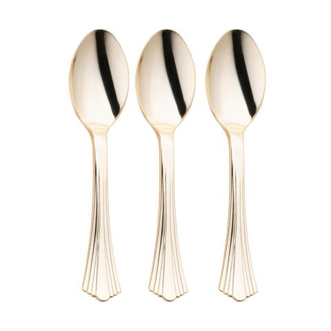Shiny Metallic Groove Gold Plastic Spoons Secondary | The Kaya Collection