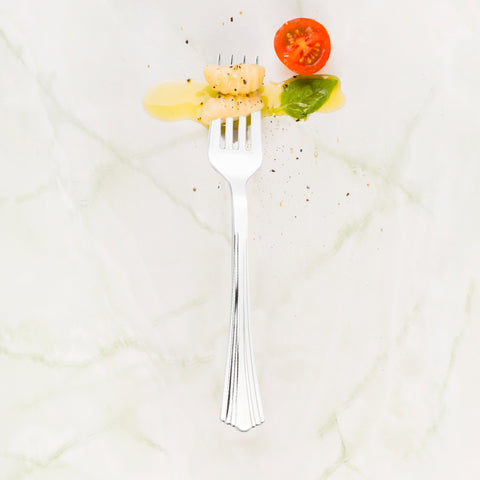 Shiny Metallic Groove Silver Disposable Plastic Forks
